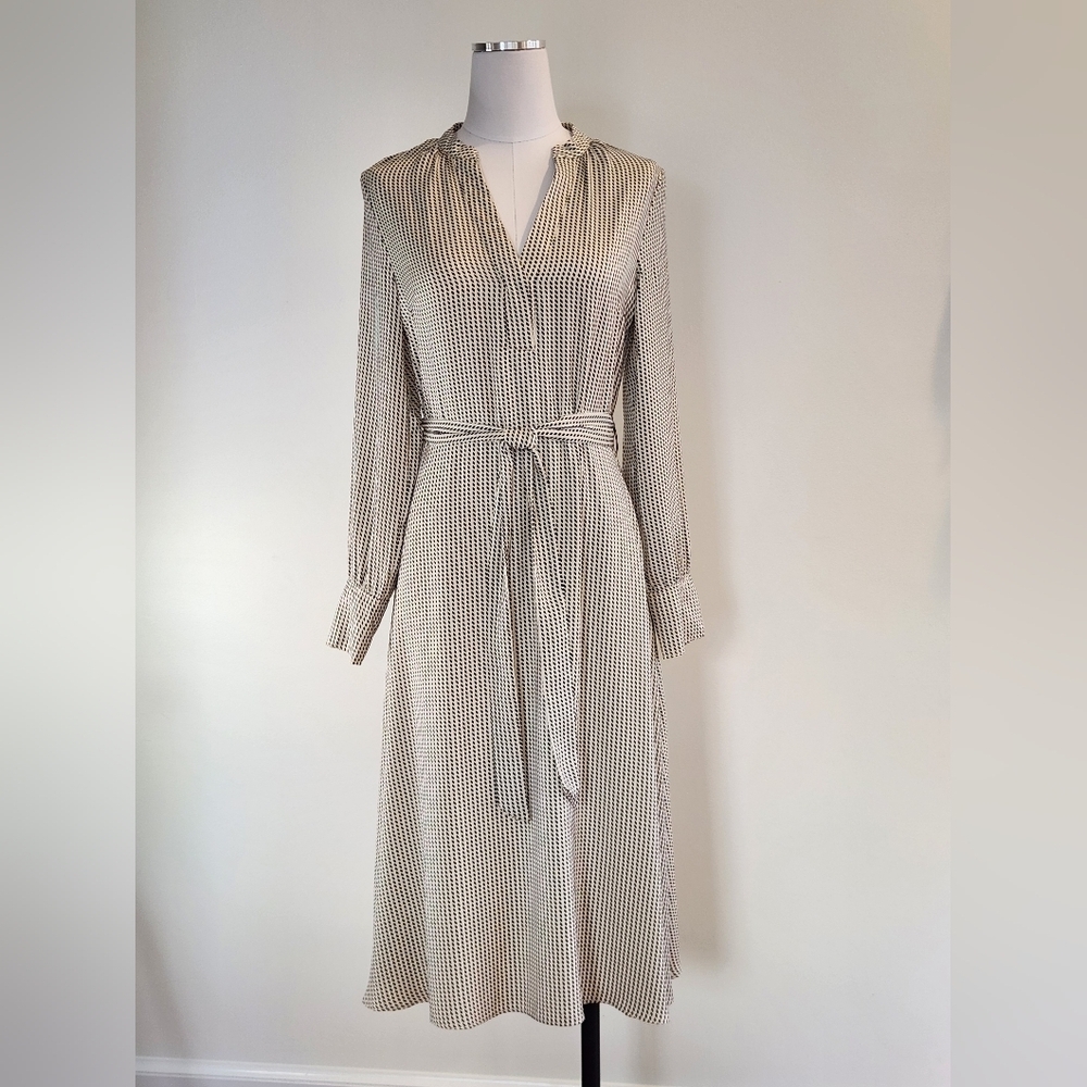 || H&M || dress, cream/black, satin, midi, long sleeves, v neck, size small